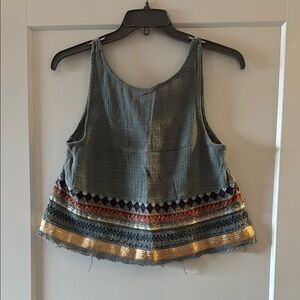Ecote Blue Black Embellished Crop Tank Top